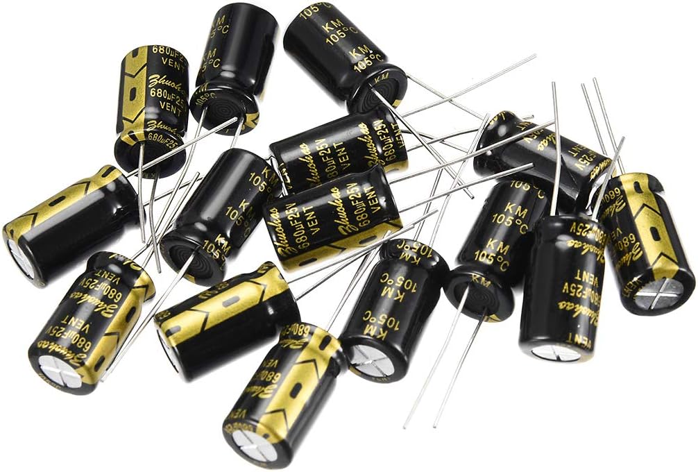 Aluminum Radial Electrolytic Capacitor with 680uF 25V 105 Celsius Life 2000H 10 x 17 mm Black 15pcs