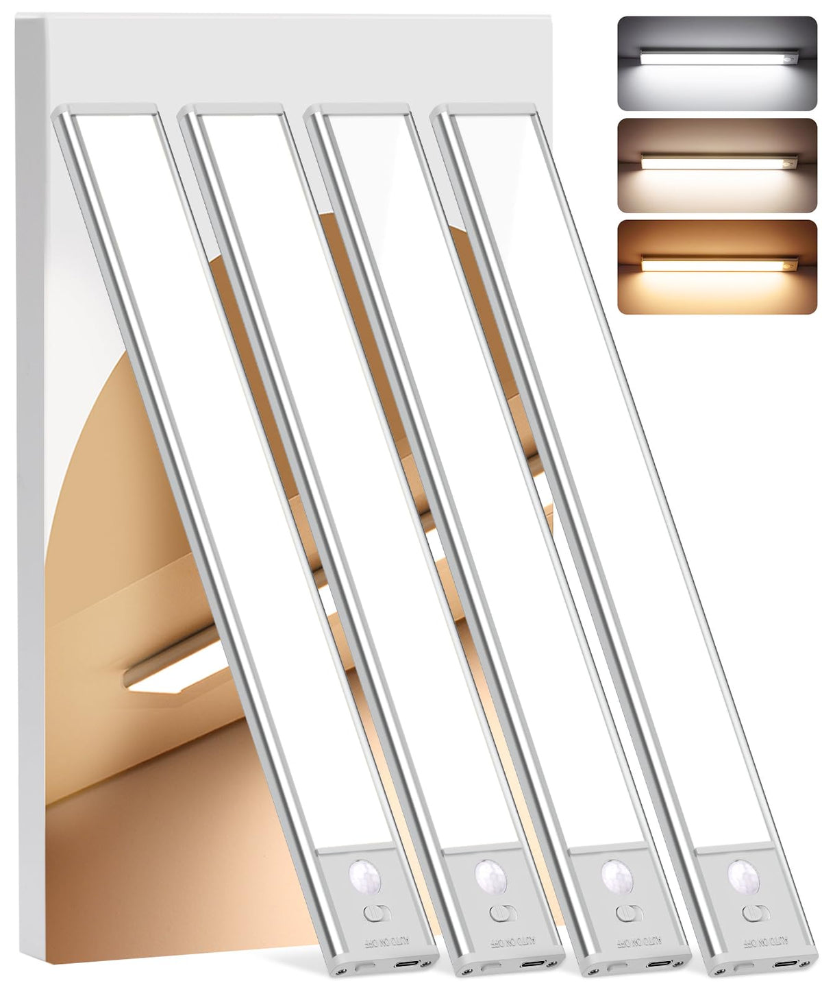 8 pouces Éclairage Intérieur Sans Fil sous Meuble, 4Pack Capteur de Mouvement Éclairage Intérieur