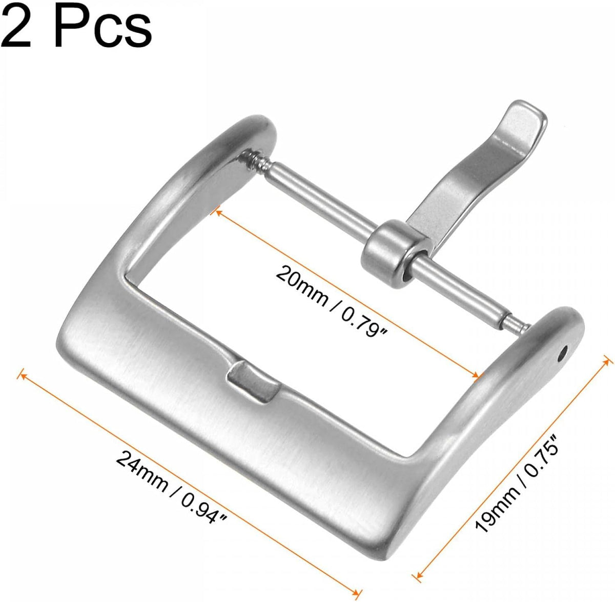 2 Pcs Watch Strap Clasp Replacement, Brushed Stainless Steel Broadside Type Buckle, for 24mm Width Watch Bands