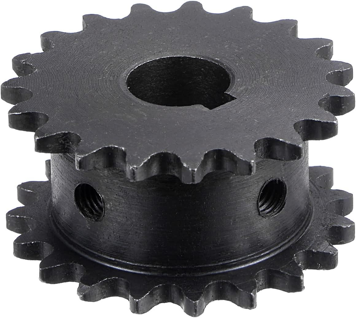 19 Tooth #25 Chain Roller Sprocket, Double Strand 1/4" Pitch, 12mm Bore Black Oxide C45 Carbon Steel with Keyway for ISO 04C Chains