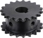 19 Tooth #25 Chain Roller Sprocket, Double Strand 1/4" Pitch, 12mm Bore Black Oxide C45 Carbon Steel with Keyway for ISO 04C Chains