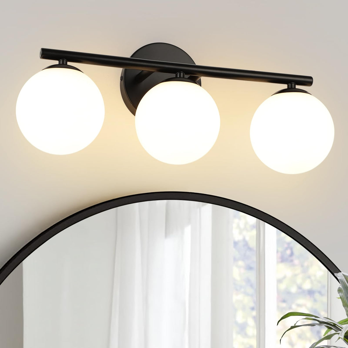 LinkMejor Black 3-Light Globe Bathroom Vanity Light Fixture Over Mirror