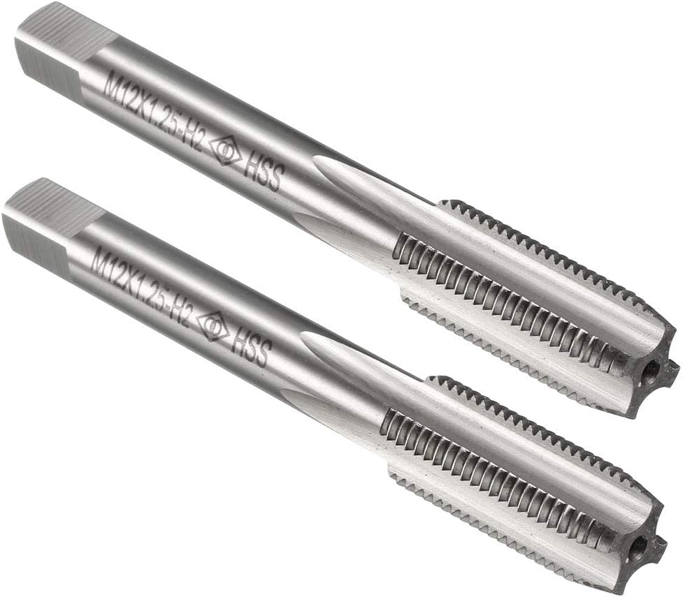Metric Machine Thread Tap M12 x 1.25 H2 High Speed Steel Straight Flutes Screw Tapping Threading Machinist Repair DIY Tool 2pcs