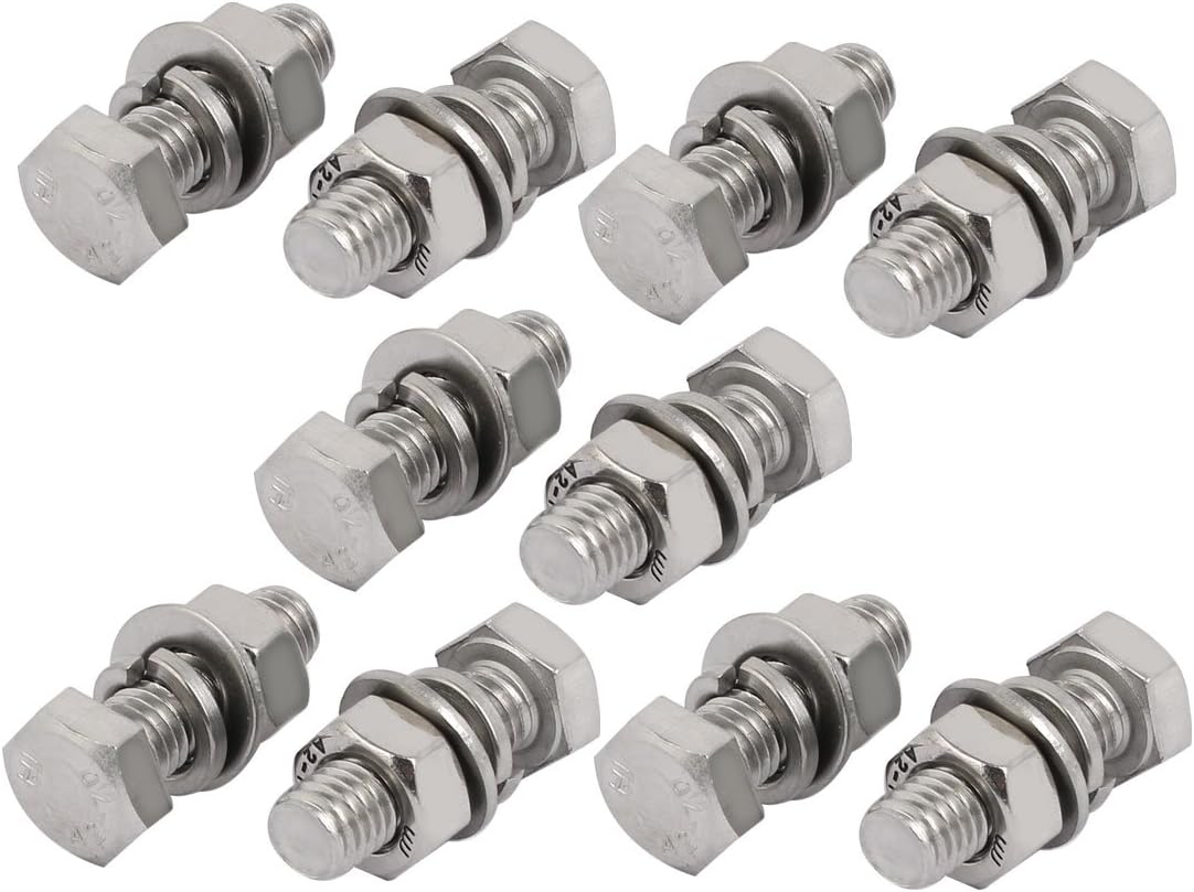 10 Set M8x30mm 304 Stainless Steel Hex Bolts w Nuts and Washers Assortment Kit