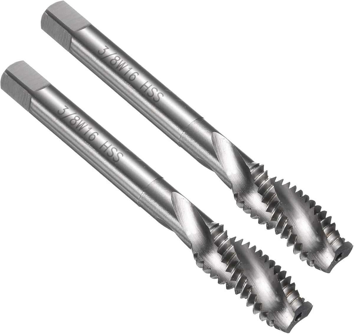 2pcs Spiral Flute Thread Taps 3/8-16 BSW H2 Machine Threading Tap Bit, Uncoated Screw Tapping Repair Tool, M35 Cobalt High-Speed Steel (M35 HSS-CO)