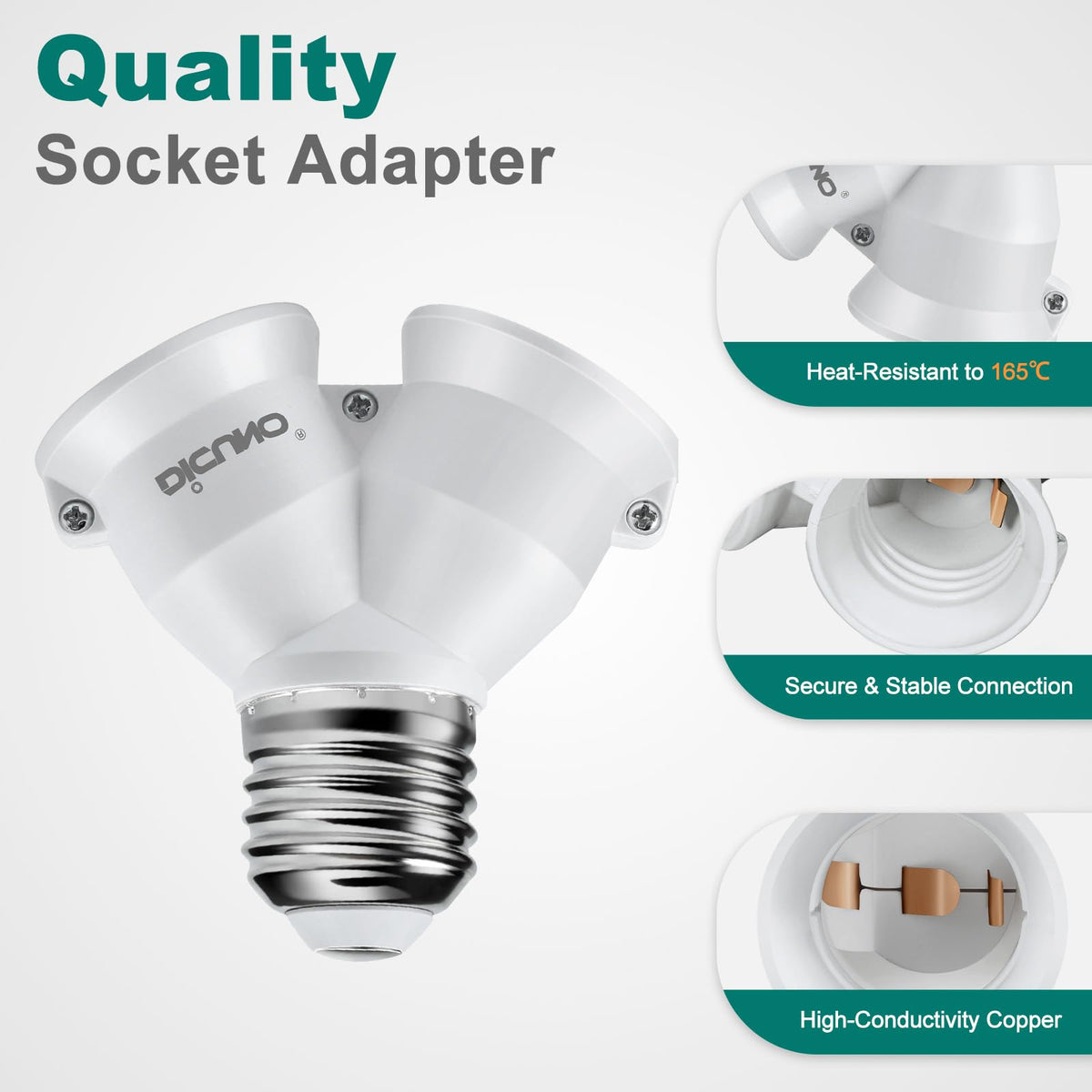 LinkMejor 2 in 1 E26 Socket Splitter Adapter, Light Socket Splitter, 2-Pack