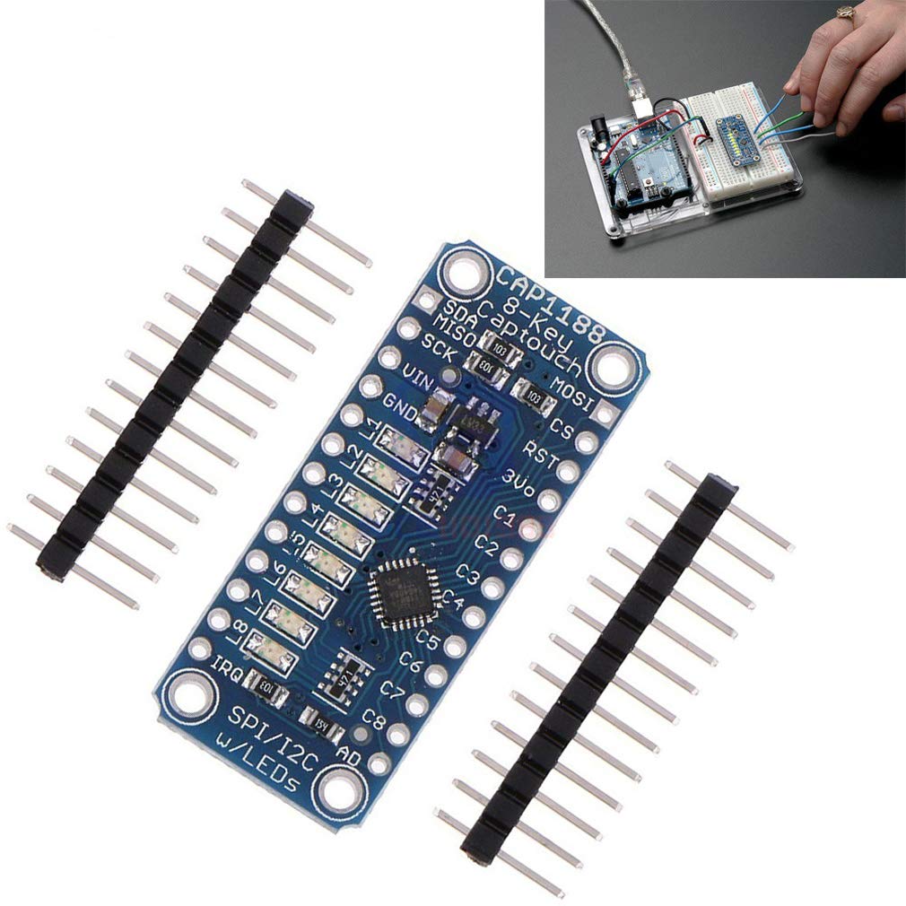LinkMejor CAP1188 8 Key Capacitive Touch Sensor Module SPI I2C Captouch LED 8 Button 8 Keys Interfaces 3V-5V for Arduino