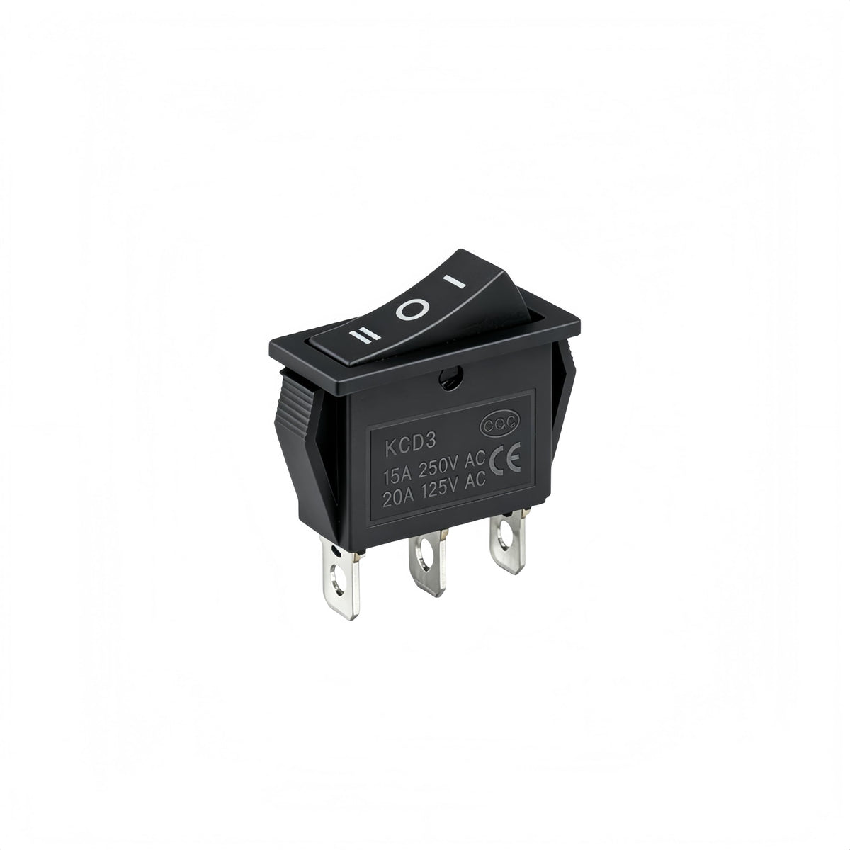 3-tilainen SPDT Rocker Toggle Switch, KCD3 3-pistoke Päälle-Pois-Päälle Musta