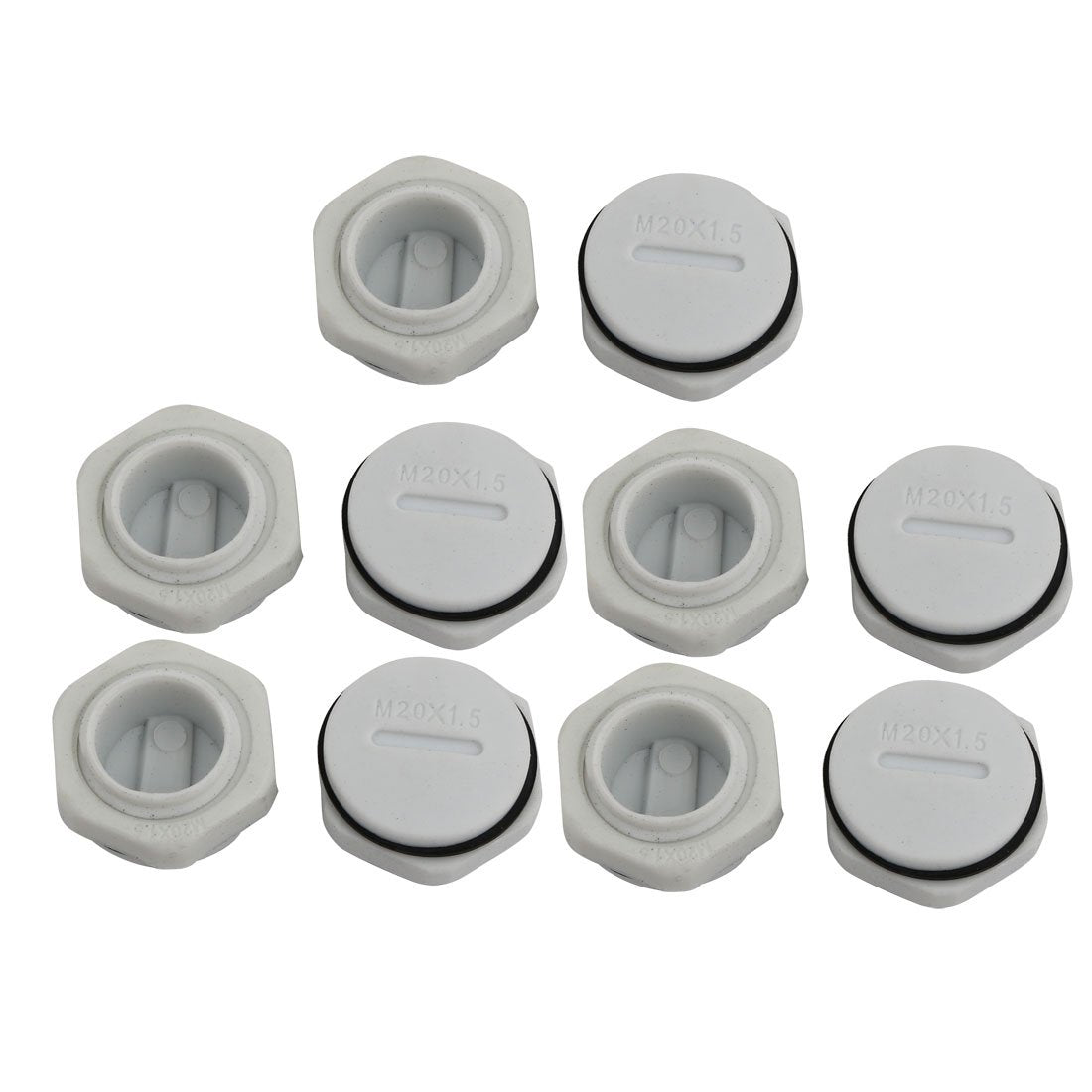 10pcs GLW-M20G Nylon Threaded Cable Gland Cap Round Screw-in Cover Gray w Washer