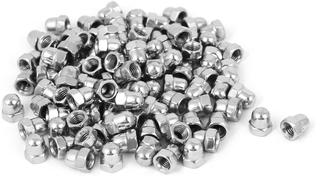 Acorn Hex Cap Nuts - 100Pcs M5 Dome Nuts 201 Stainless Steel Hexagon Decorative Cap Nut for Screws Bolts Silver Tone