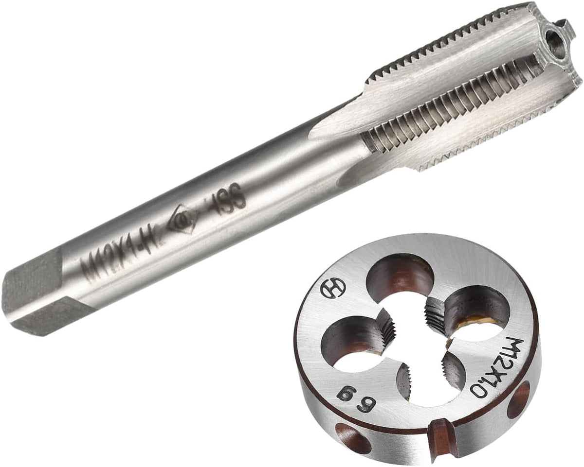 Metric Machine Tap and Round Die Set M12 x 1mm H2 High Speed Steel Alloy Steel Uncoated 4 Straight Flutes Thread Tapping Die DIY Tool