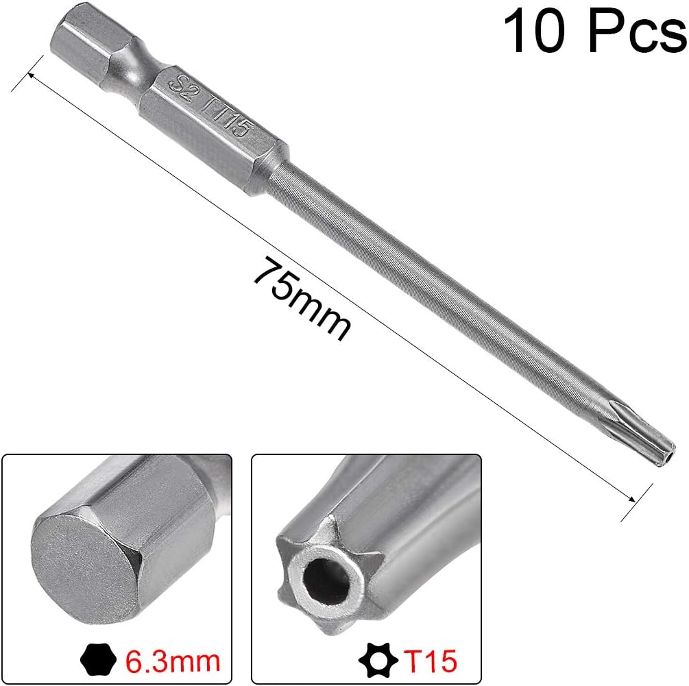 10 Pcs 1/4" Hex Shank T25 Magnetic Security Torx Screwdriver Bits 75mm Length