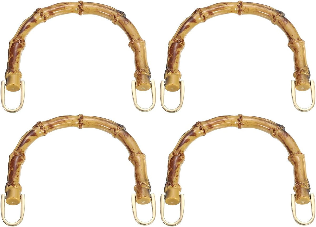 Purse Handles, 4Pcs 6.1" Plastic Bamboo Handbag Handle Replacement Accessories with Metal Buckle for Making DIY Handmade Beach Bag (Burnt Yellow)