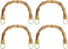 Purse Handles, 4Pcs 6.1" Plastic Bamboo Handbag Handle Replacement Accessories with Metal Buckle for Making DIY Handmade Beach Bag (Burnt Yellow)