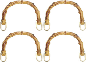Purse Handles, 4Pcs 6.1" Plastic Bamboo Handbag Handle Replacement Accessories with Metal Buckle for Making DIY Handmade Beach Bag (Burnt Yellow)