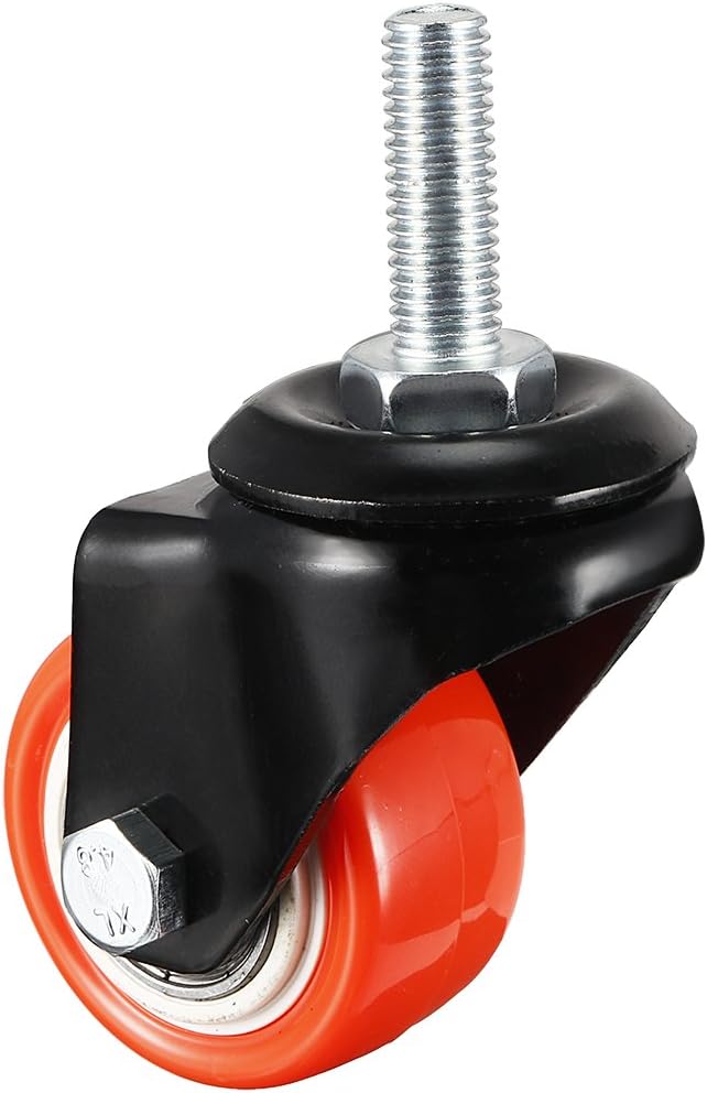 1.5 Inch Swivel Caster Wheels PU 360 Degree Threaded Stem Caster Wheel Orange, M8 x 25mm, 110lb Capacity, 1 Pcs