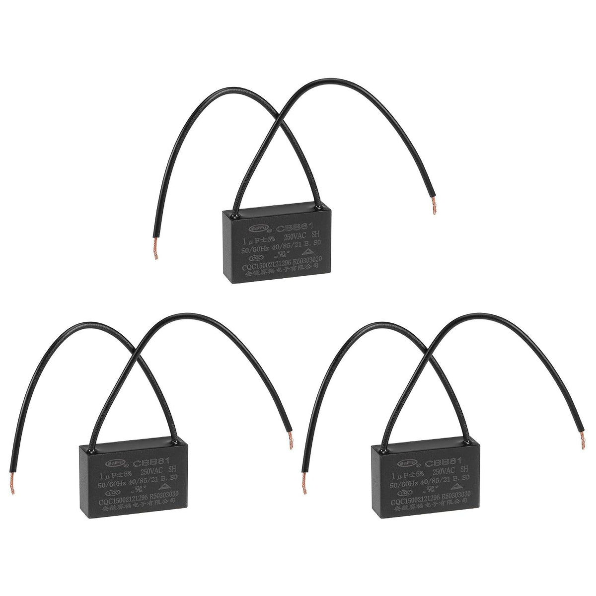 Ceiling Fan Capacitor CBB61 1uF 250V AC 2 Wires Metallized Polypropylene Film Capacitor 36x23x12mm for Electric Fan Pump Motor Generator 3Pcs