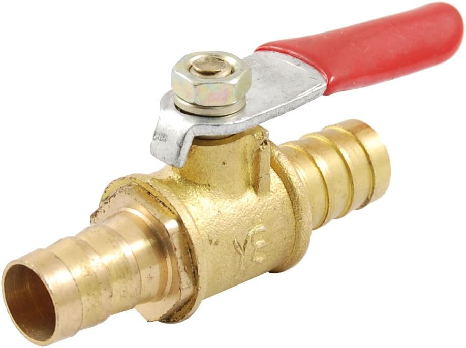 Ball Valve Shut-off Valve, 10mm Hose Barb to 10mm Hose Barb, Hose Pipe Tube Fittings, 90 Degree Operation Handle, Brass Valve, Pack of 1