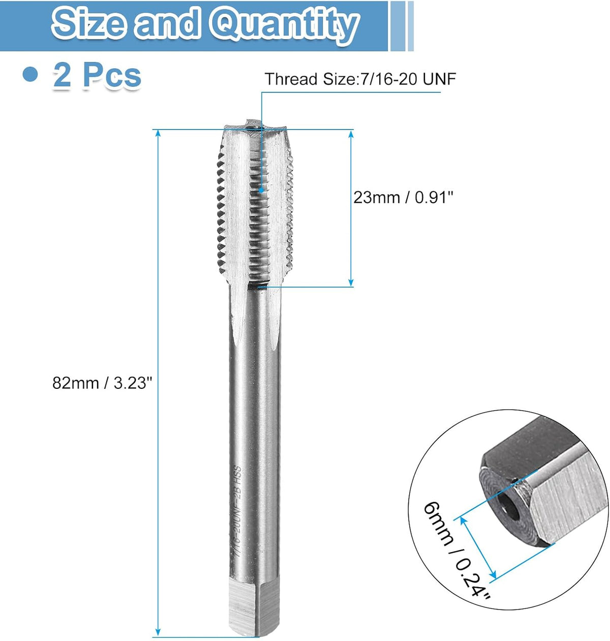2pcs ハンドボトムタップ 1/2-16 UNC 2B スレッドボトミングスタイル スレッドタップ 高速鋼 HSS6542 ストレートフラット スクレットタッピングツール