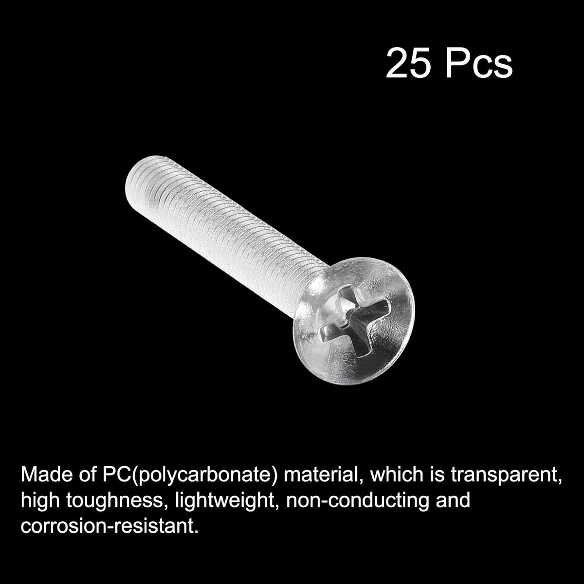 M5 x 12mm Kunststoff Phillips-Maschinenschrauben, PC Flachkopf-Maschinenbolzen Transparent 25Stück