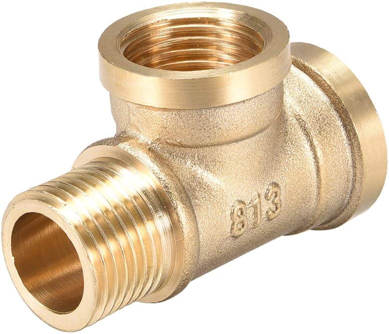 Brass Tee Pipe Fitting G1/2 Male x G1/2 Female x G1/2 Female T-Shaped Connector Pipe
