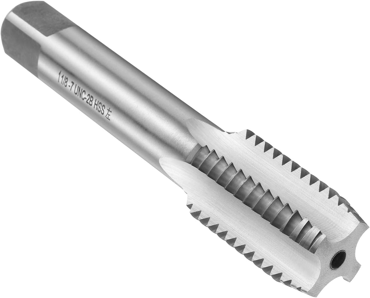 Hand Plug Tap 1-1/8"-7 UNC 2B Left Hand Thread Plug Style Taps Straight Flute Screw Tapping Threading Tool High Speed Steel HSS6542