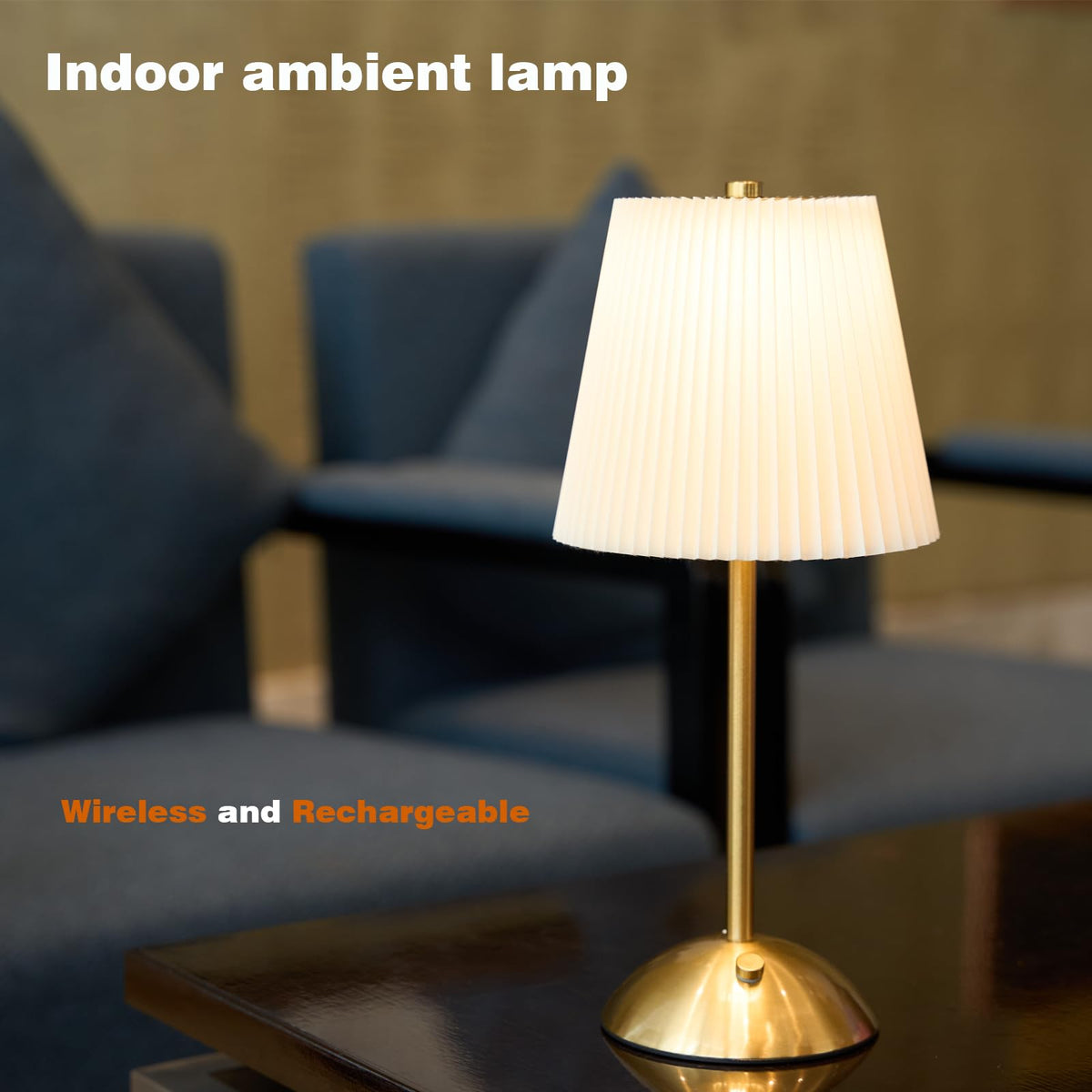 Cordless Rechargeable Table Lamp, 3-Color Touch Light, Antique Brass, Gift
