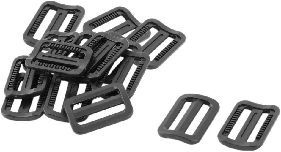 LinkMejor Plastic Travel Adjustable Backpack Glide Buckle 25mm Strap Width 15pcs Black
