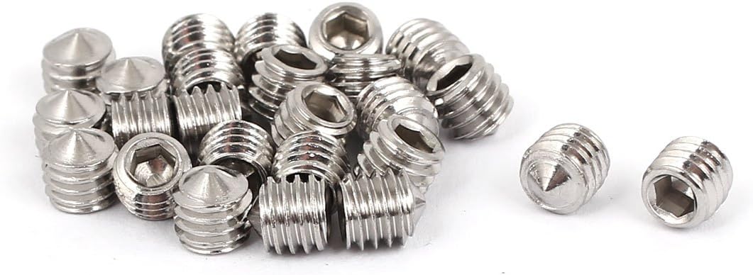 M6 x 6mm Hex Socket Cone Point Set Grub Screw Silver Tone 25 Pcs