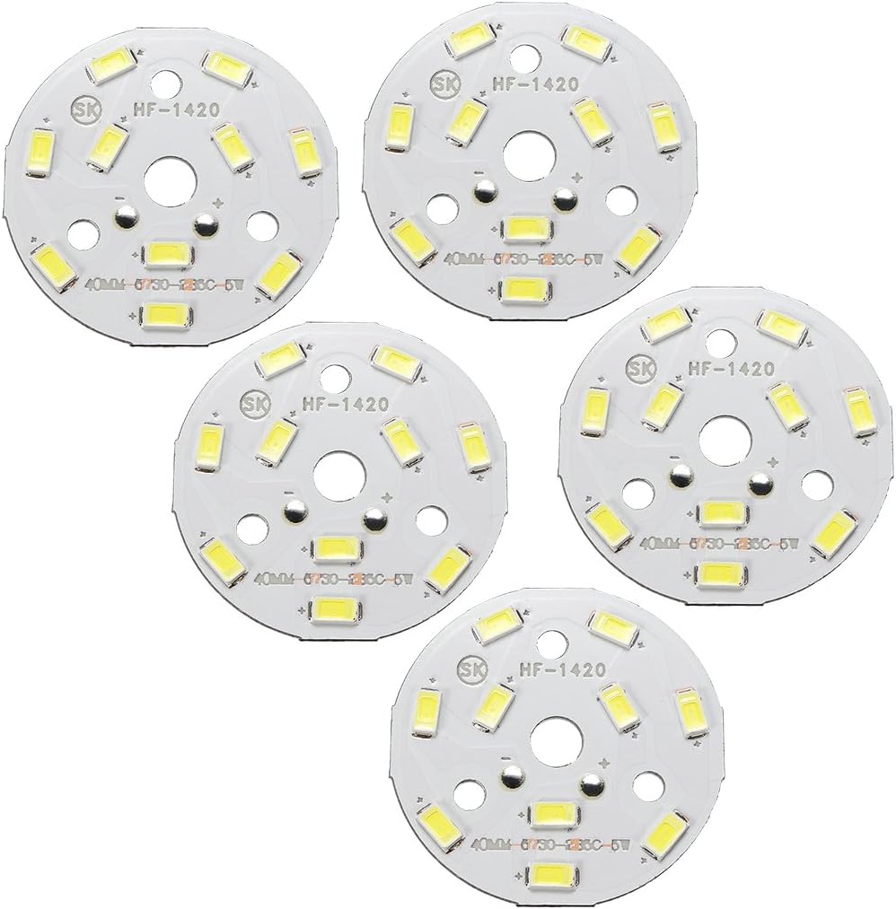LED Chip Bulb 300mA 5W 10x5730SMD Module Aluminum Board Pure White Super Bright 40mm Dia 5pcs for Floodlight
