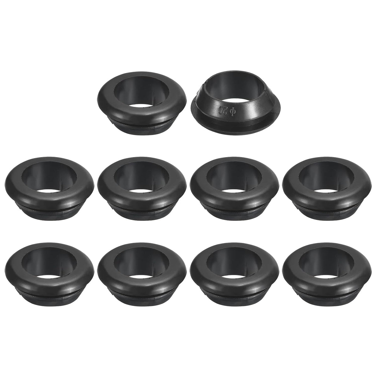 18 Pcs Rubber Grommets, 16mm ID 20mm Drill Hole Double Sided Hollow Firewall Hole Plugs Round Electrical Wiring Gasket, Black