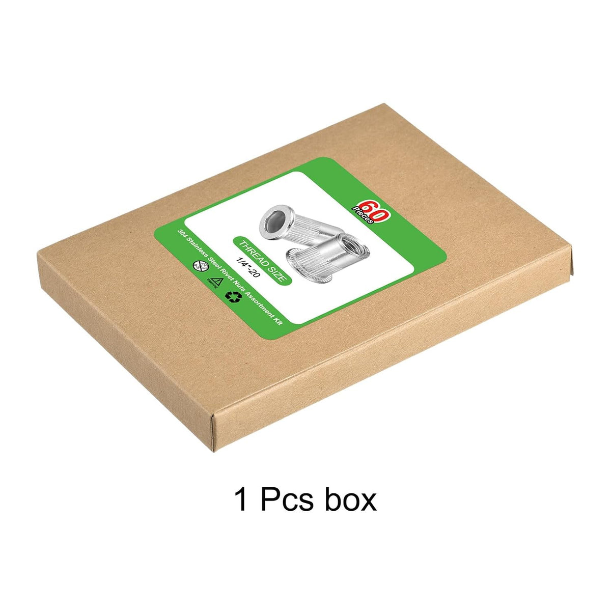 60Pcs Rivet Nuts Flatskalle, 1/4"-20 Rostfritt Stål 304 Trådinsats Skruvskruv med Skruvade Kroppar