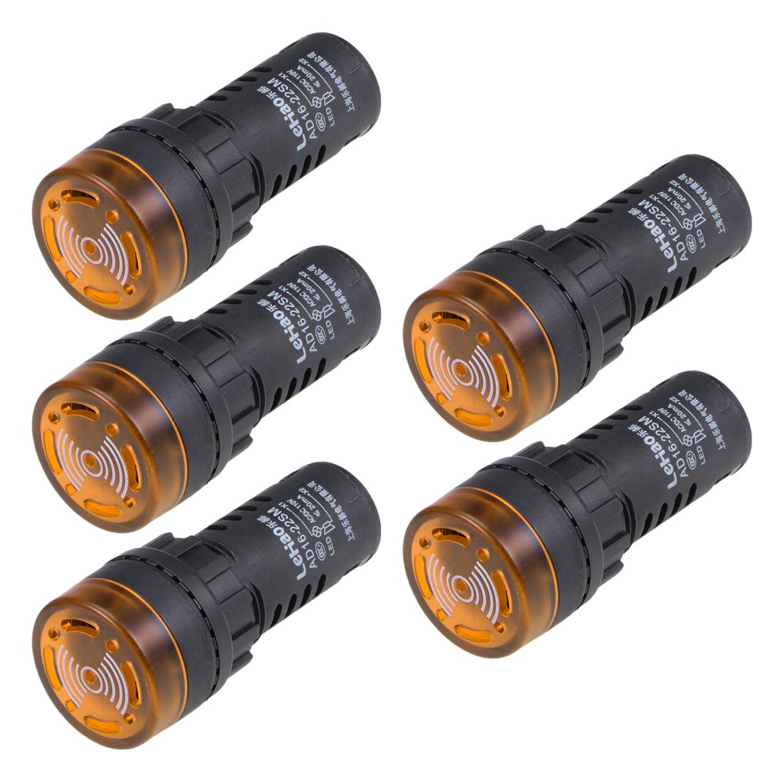 5Pcs Yellow Indicator Light with Buzzer AC/DC 110V, 22mm Panel Mount Flashing Alarm, for Electrical Control Panel, HVAC, DIY Projects