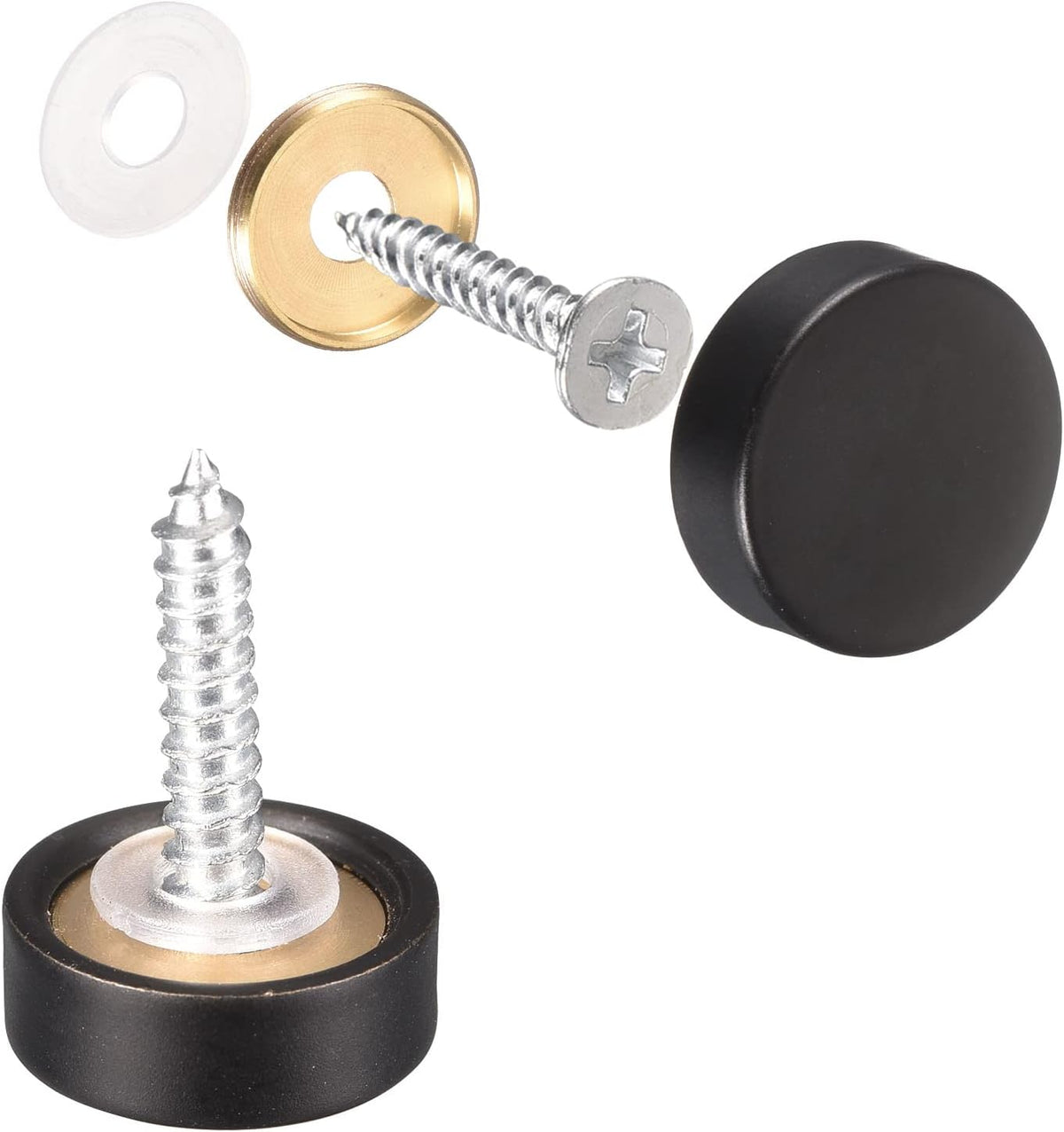 Mirror Screws, 14mm/0.55", 10Pcs Brass Decorative Cap Screws Cover Nails Fasteners for Mirror Tables Bath Plates Wardrobes Glass Signs, Black
