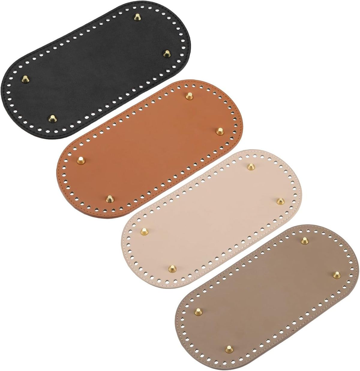 Oval Bag Bottom Shaper Pad, 4Pcs 250 x 120mm PU Leather Bags Cushion Base for Crochet Knitting Handbag, Khaki