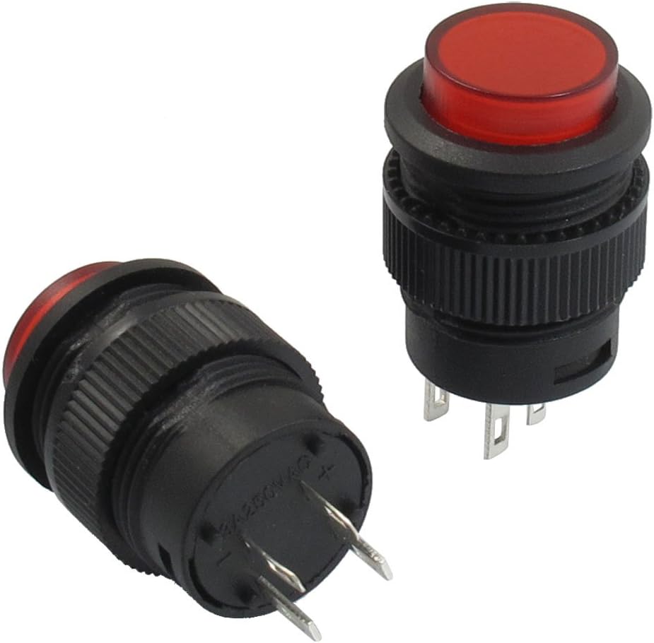 2 Pcs 4 Terminals Red LED Lamp Momentary Push Button Switch DC 3V