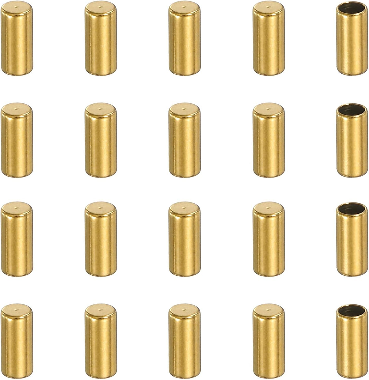 20 Pcs Stainless Steel Cord End Caps, 2 mm End Cap Barrel Beads Leather Cord End Caps for Jewelry Making DIY Tassel 5.5 mm Length Golden