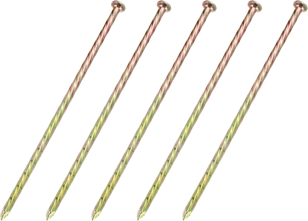 5Pcs Fence Deck Nails, 7-7/8 Inch Carbon Steel Spiral Deck Nail Spiral Shank Spikes for House Floor Repairing Wall Woodworking, Color Zinc
