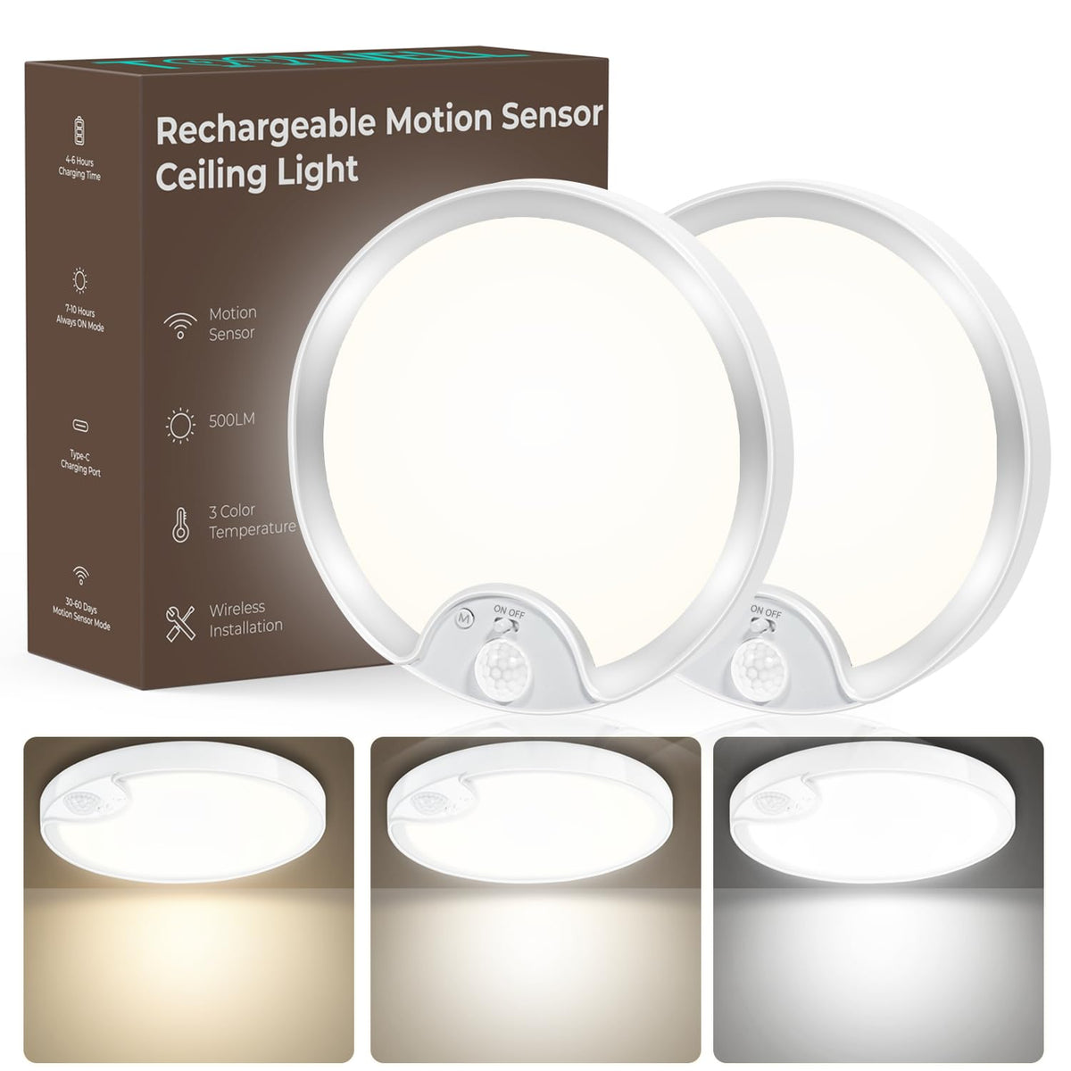 LinkMejor Sensor Gerak Lantai Kaca, Penerangan Kabin, 2 Pack