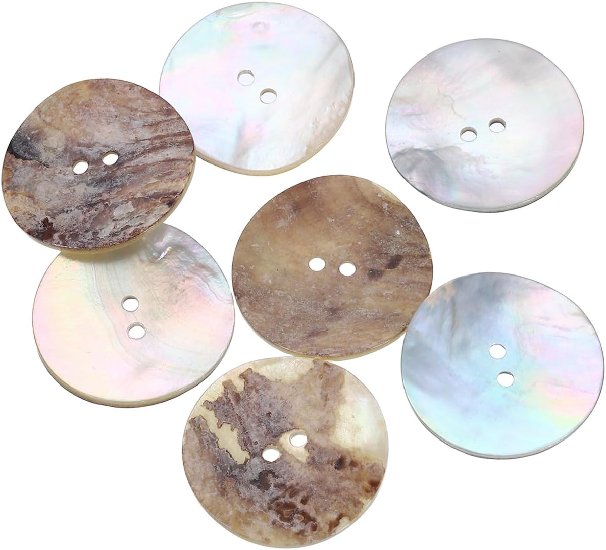 7pcs Natural Shell Buttons, 2 Hole Mother of Pearl Buttons 28mm Sewing Craft Button for Shirt Bag DIY Sewing Crafts Decoration, Multicolored