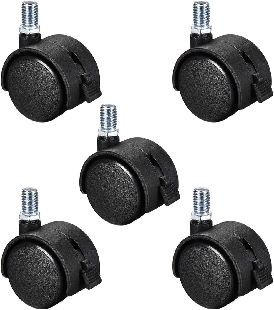 Furniture Casters 1.5 Inch Nylon M10 x 15mm Threaded Stem Swivel Caster Wheels w Brake, 33lb Capacity Each Wheel, 5 Pcs