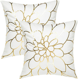Bronzare Acoperiș de Saltea Acasă 18x18 Inch Cusător Decorativ Cusător Saltea Acoperiș Canapea Imprimat Aur Set de 2, Imprimat cu Flori