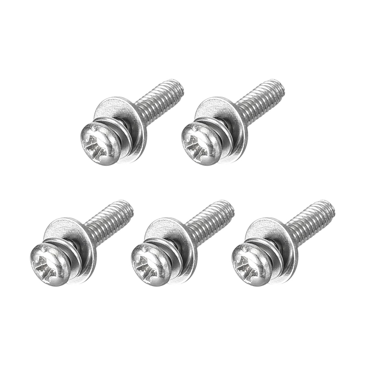 M2.5 x 10mm 304 Stainless Steel Phillips Pan Head Machine Screws Bolts Combine with Spring Washer and Plain Washers 5Pcs