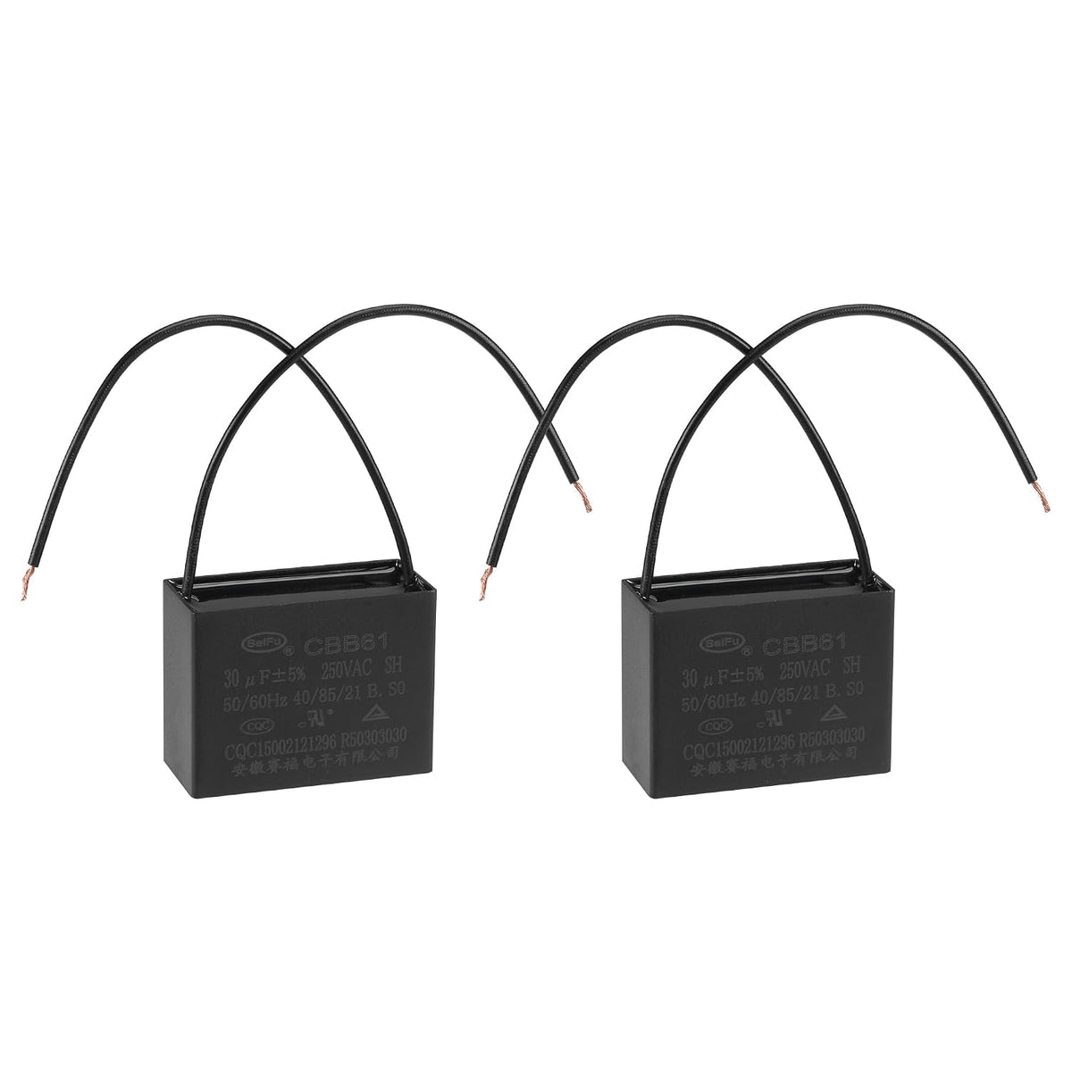 Ceiling Fan Capacitor CBB61 30uF 250V AC 2 Wires Metallized Polypropylene Film Capacitor 58x45x26mm for Electric Fan Pump Motor Generator 2Pcs