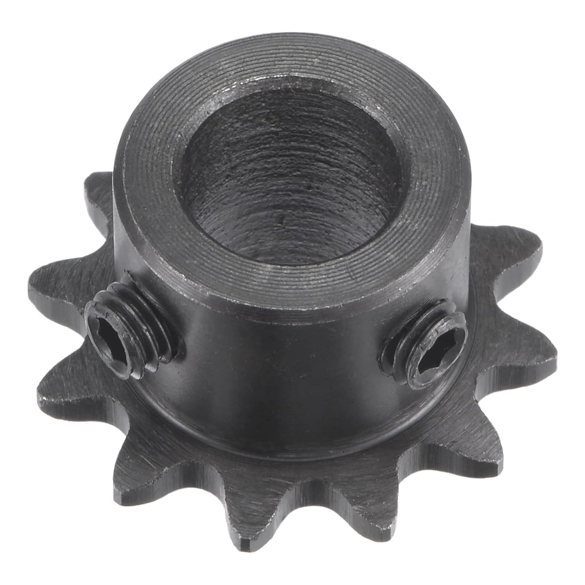12 Tooth Roller Sprocket B Type, #25 Chain, Single Strand 1/4" Pitch, 10mm Bore Black Oxide C45 Carbon Steel with Set Screws for ISO 04C