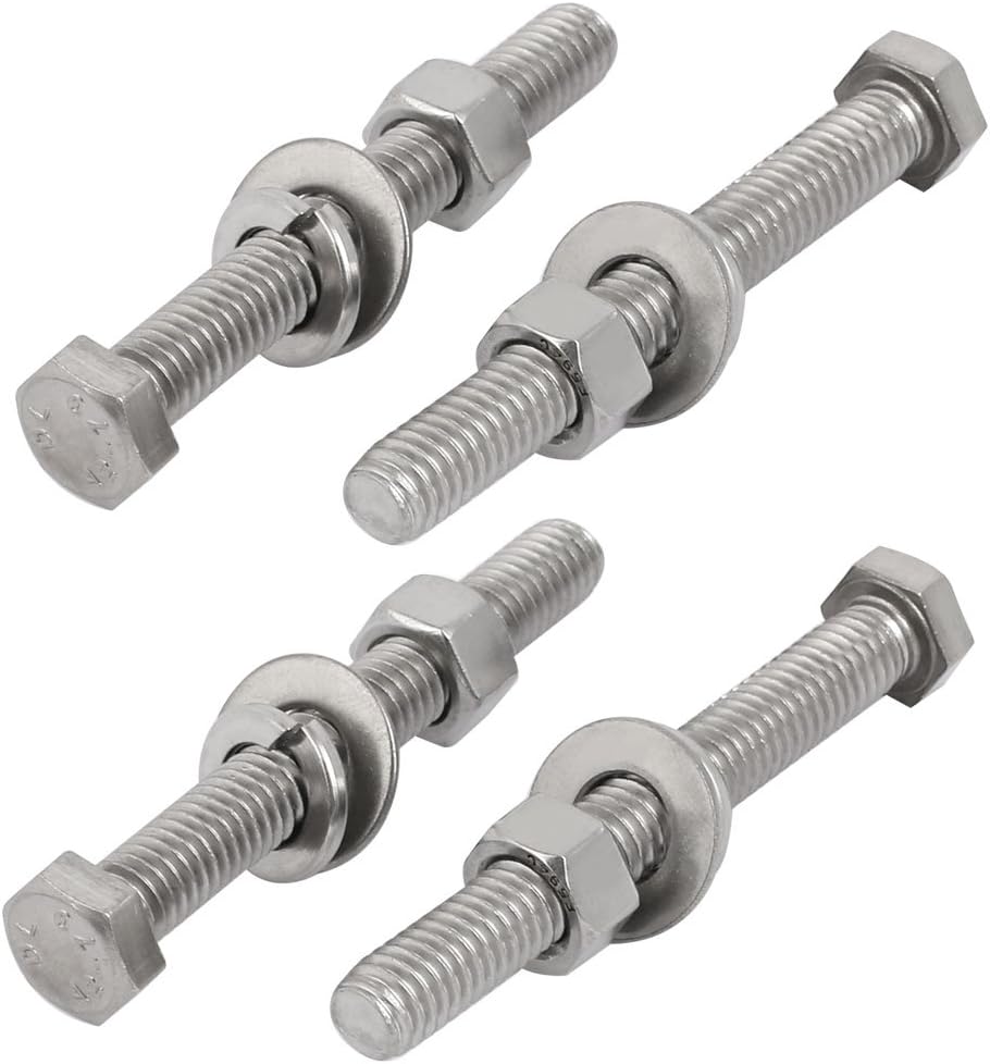 4Set 304 Stainless Steel 3/8"-16 Thread 3" Length Hex Bolt Kit w Washer Nut