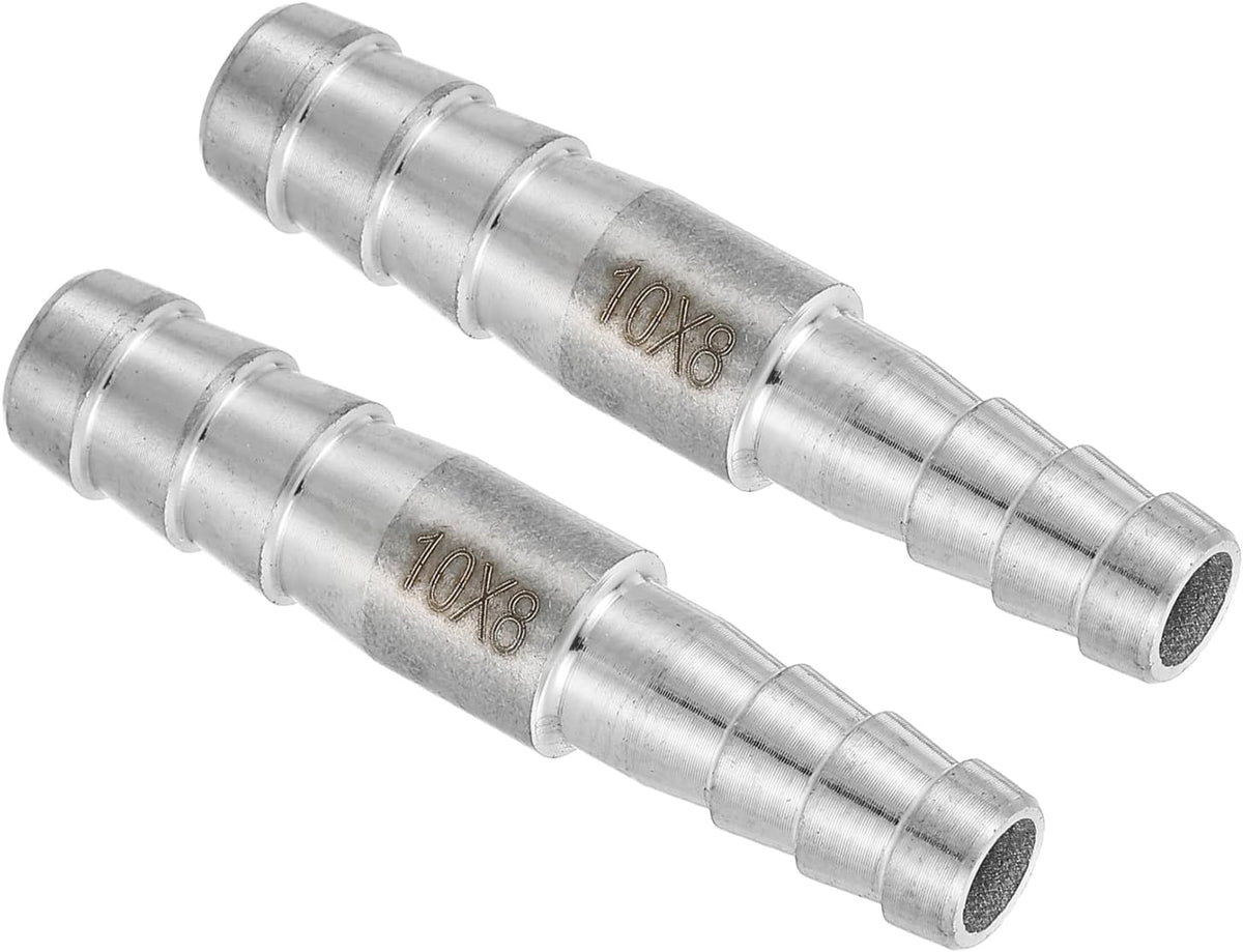 2Pcs 3/8" to 5/16" Hose Barb Reducer Pipe Fitting, 304 Stainless Steel Hose Pipe Fitting Sanitary Adapter for Vacuum Systems, Industrial Pipe Connections, Silver