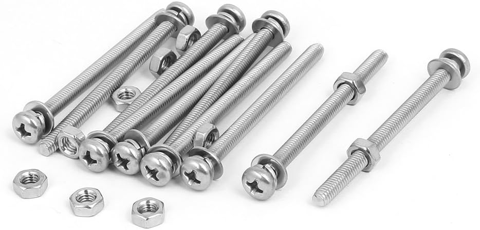 M4 x 55mm 304 Stainless Steel Phillips Pan Head Screws Nuts w Washers 10 Sets