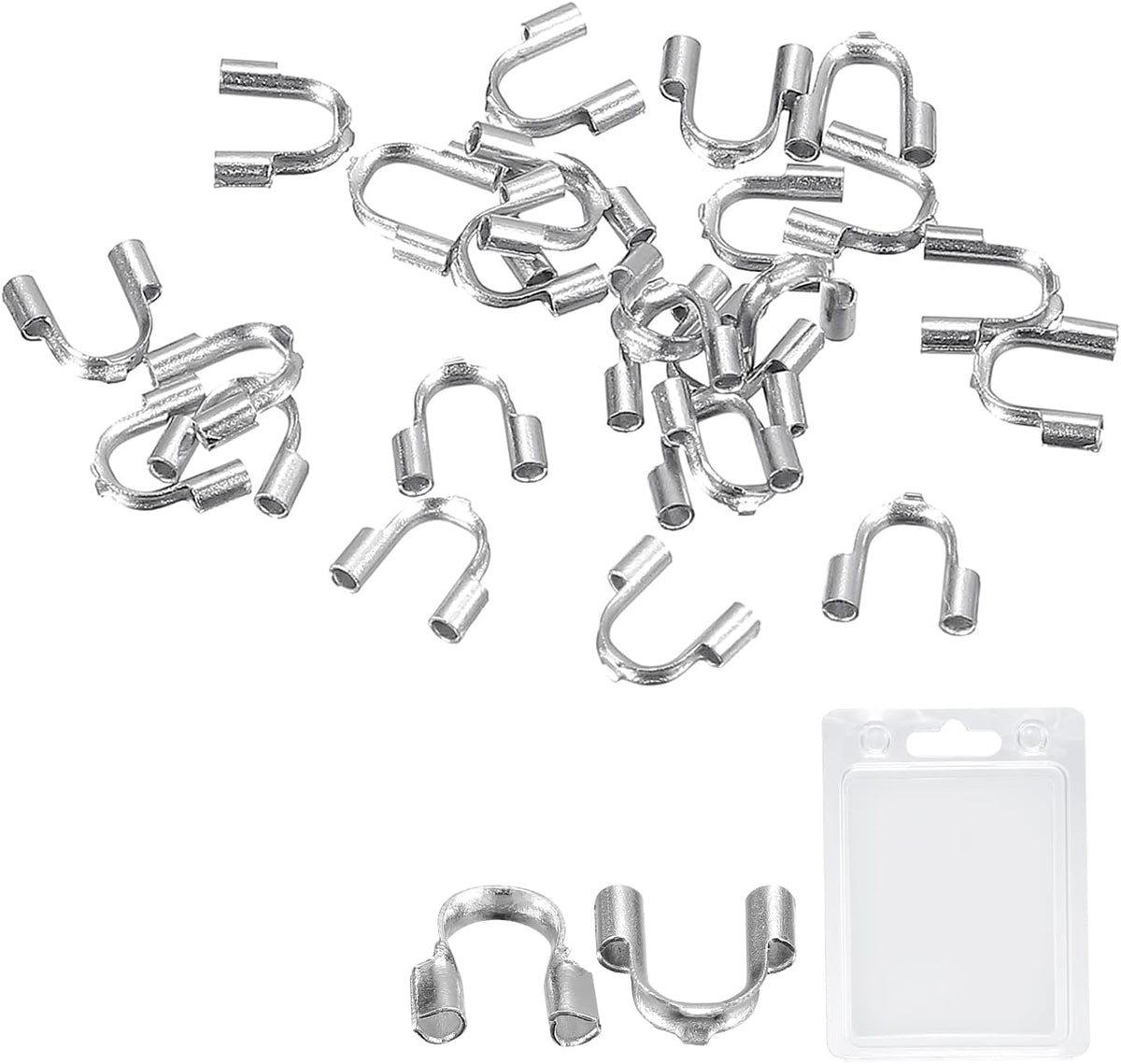 30Pcs Wire Guard Thread Protector Loop, 0.6mm Hole U-Shape Cable Protector for Bracelet Jewelry Making DIY, Silver Tone