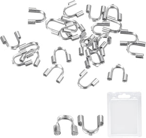 30Pcs Wire Guard Thread Protector Loop, 0.6mm Hole U-Shape Cable Protector for Bracelet Jewelry Making DIY, Silver Tone